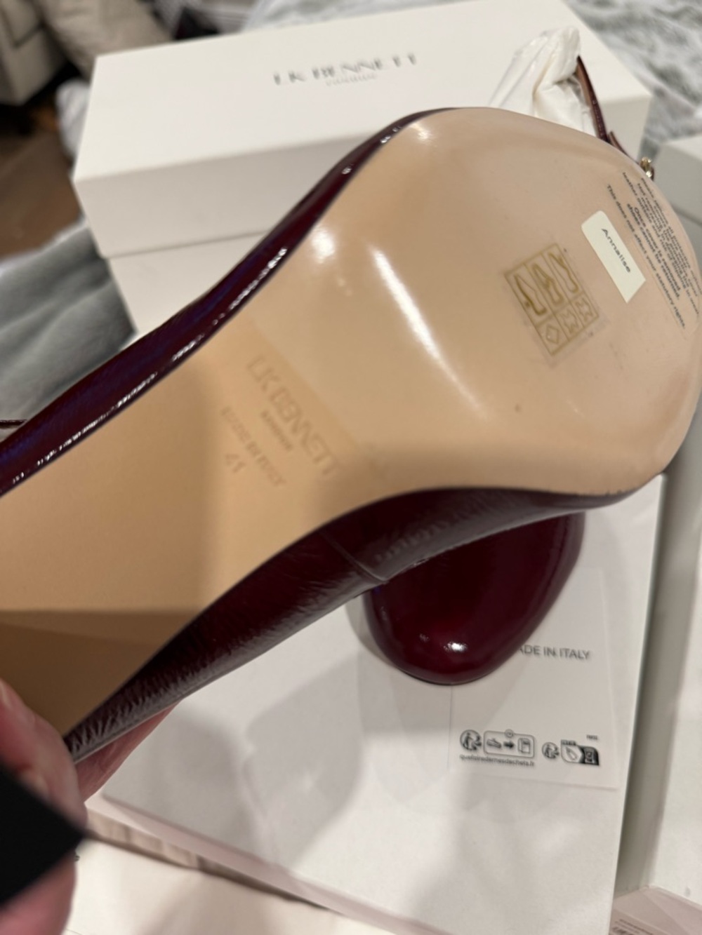 LK Bennett Burgundy Patent T‑Bar Pumps - Picture 9 of 13